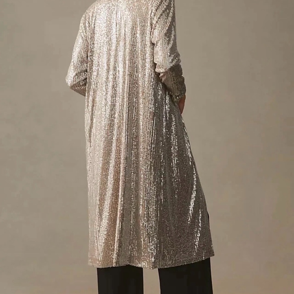 Anthropologie Silver/Taupe Sequin Duster Cardigan - Picture 2 of 5
